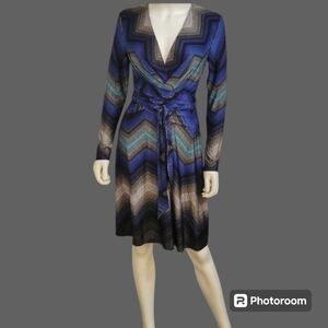 VTG CACHE Chevron Atomic Zig Zag Artsy Wrap Shirt Dress Small